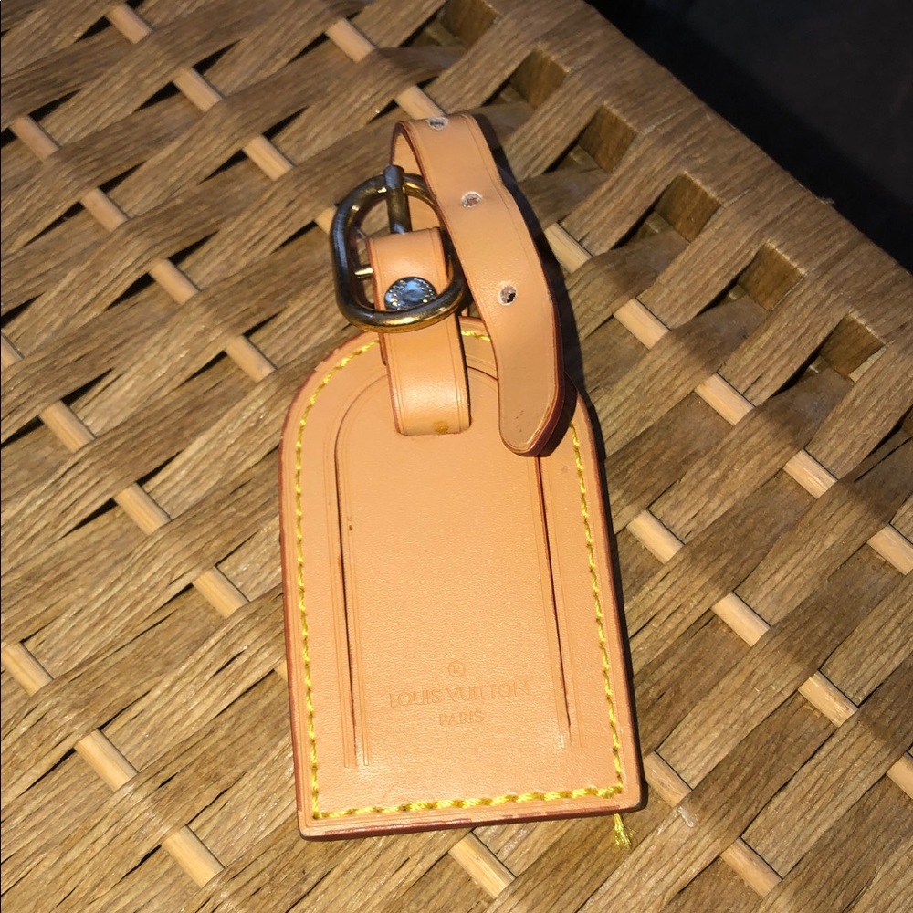 Louis Vuitton Tan Leather Luggage Tag with Yellow Stitching
